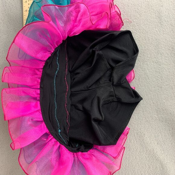 Adult Medium Jazz Dance Skort Set Turquoise Pink Sequin Ruffle Stage Outfit - Picture 11 of 11